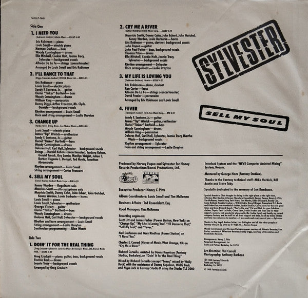Sylvester : Sell My Soul (LP, Album, San)