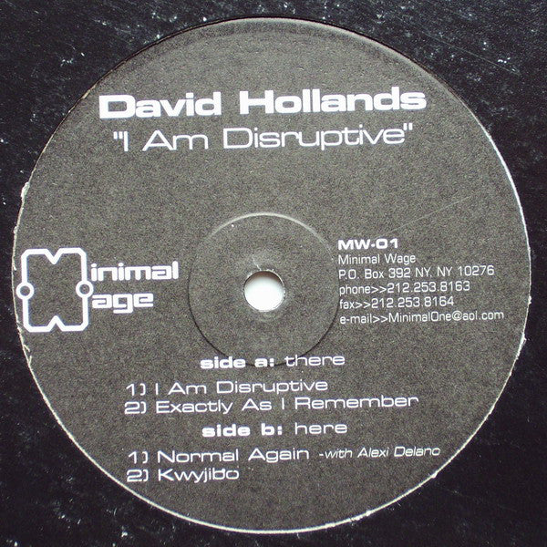 David Hollands : I Am Disruptive (12")
