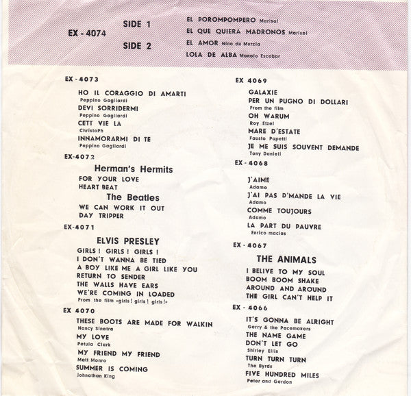 Marisol / Niño De Murcia / Manolo Escobar : El Porompompero (7", EP, Unofficial)