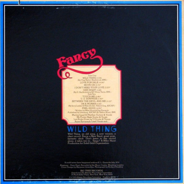 Fancy (3) : Wild Thing (LP, Album, RI )