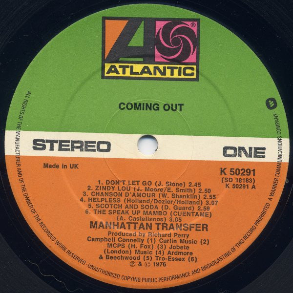 The Manhattan Transfer : Coming Out (LP, Album)