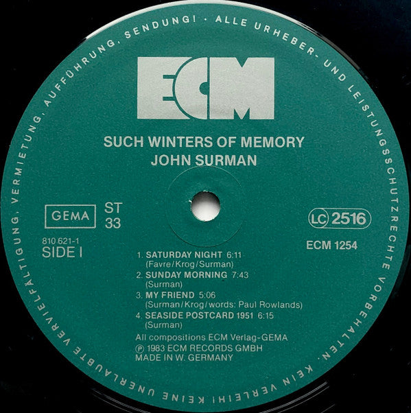 John Surman, Karin Krog, Pierre Favre : Such Winters Of Memory (LP, Album)