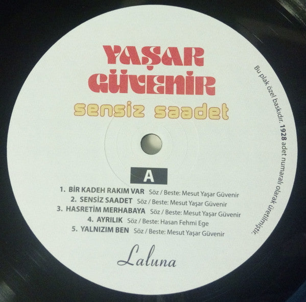 Yaşar Güvenir : Sensiz Saadet (LP, Album, Ltd, Num, RE)