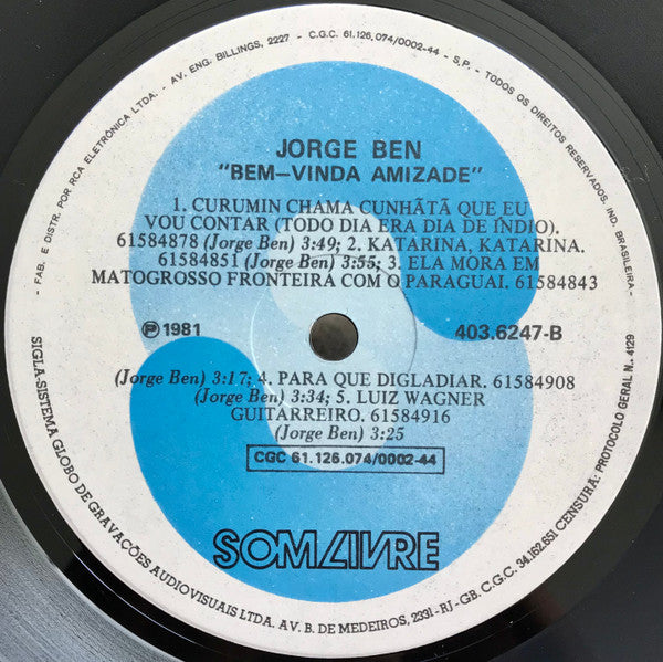 Jorge Ben : Bem-Vinda Amizade (LP, Album)