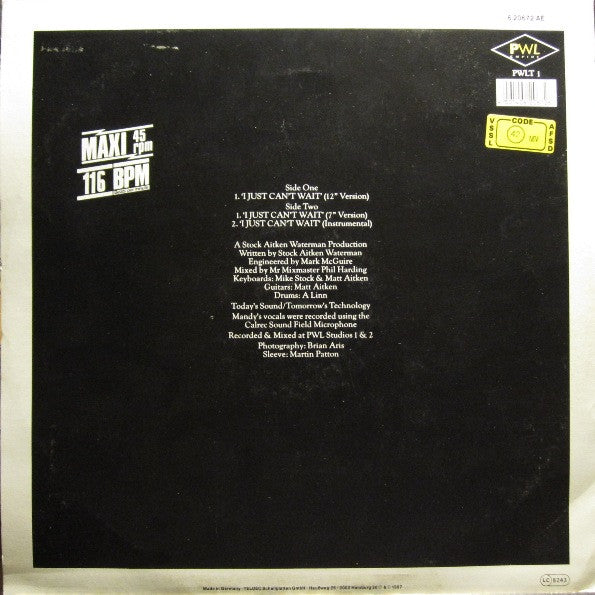 Mandy Smith : I Just Can't Wait (12", Maxi)