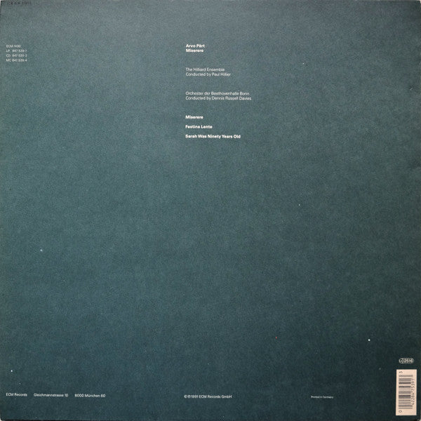 Arvo Pärt - The Hilliard Ensemble, Orchester Der Beethovenhalle Bonn : Miserere (LP, Album)