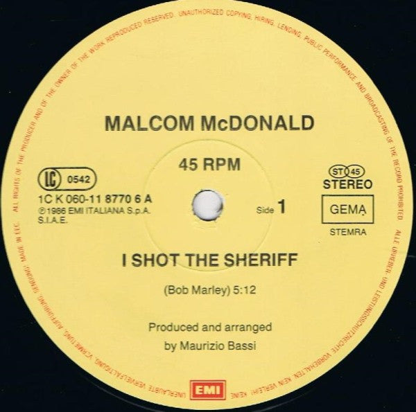 Malcolm McDonald (2) : I Shot The Sheriff (12", Maxi)