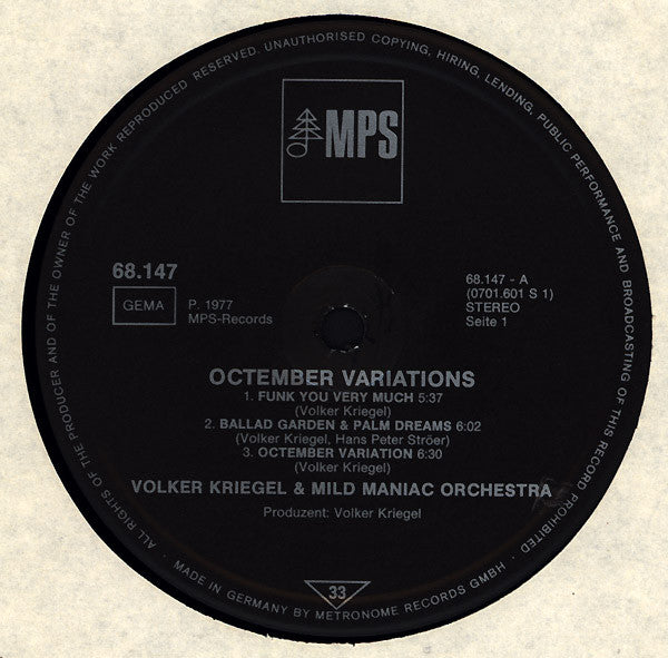 Volker Kriegel & Mild Maniac Orchestra : Octember Variations (LP, Album)