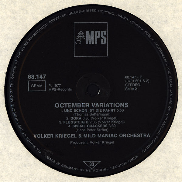 Volker Kriegel & Mild Maniac Orchestra : Octember Variations (LP, Album)