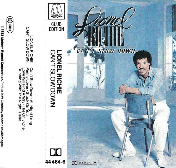 Lionel Richie : Can't Slow Down (Cass, Album, Club)