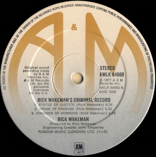 Rick Wakeman : Rick Wakeman's Criminal Record (LP, Album)