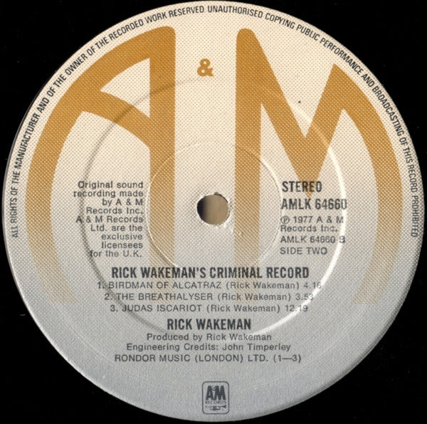 Rick Wakeman : Rick Wakeman's Criminal Record (LP, Album)