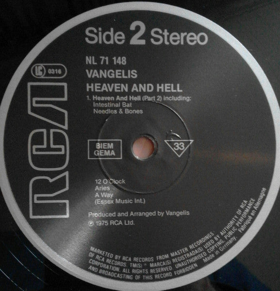 Vangelis : Heaven And Hell (LP, Album, RE)