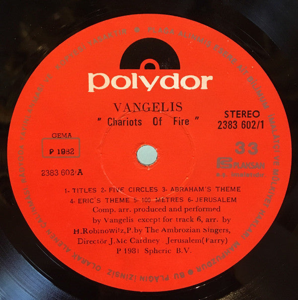 Vangelis : Chariots Of Fire (LP, Album)