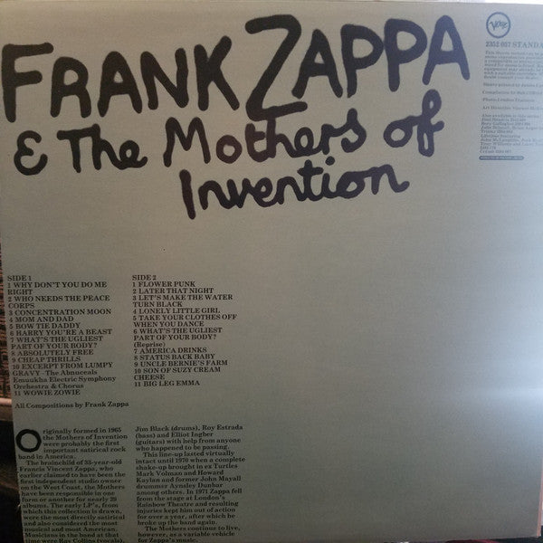 Frank Zappa & The Mothers Of Invention* : Transparency (LP, Comp, Mono)
