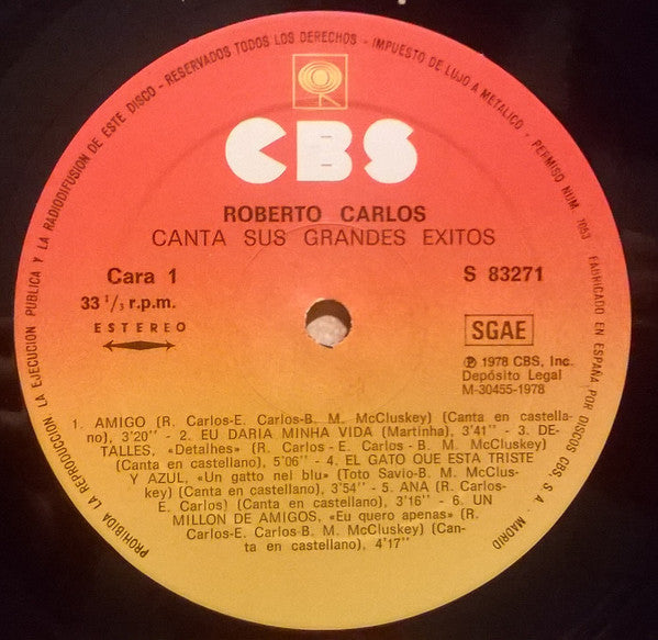 Roberto Carlos : Canta Sus Grandes Exitos (LP, Comp)
