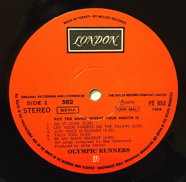 Olympic Runners : Put The Music Where Your Mouth Is (LP, Album)