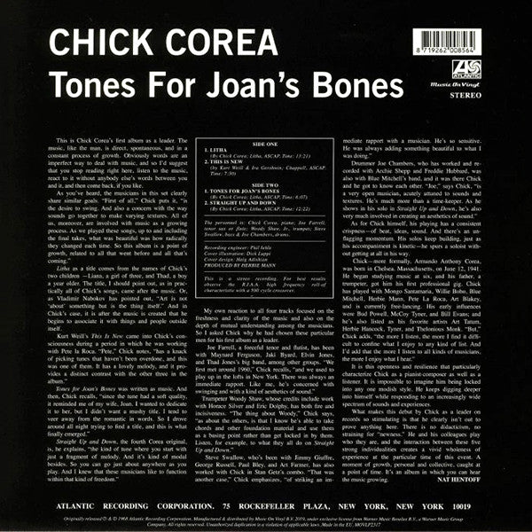 Chick Corea : Tones For Joan's Bones  (LP, Album, RE)