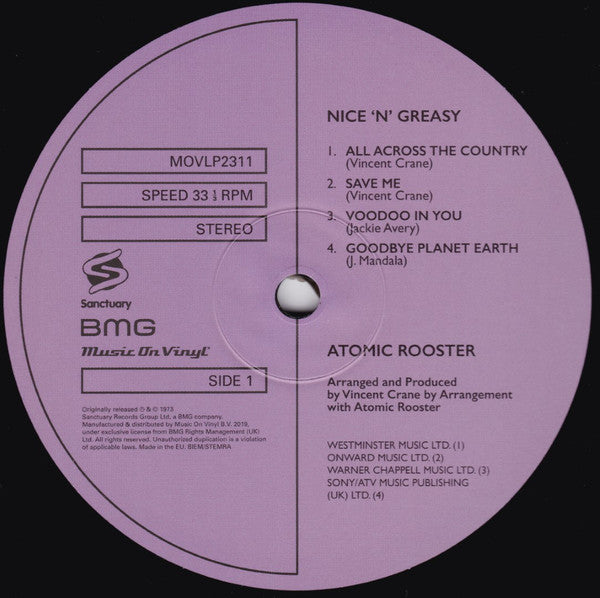 Atomic Rooster : Nice 'n' Greasy (LP, Album, RE)