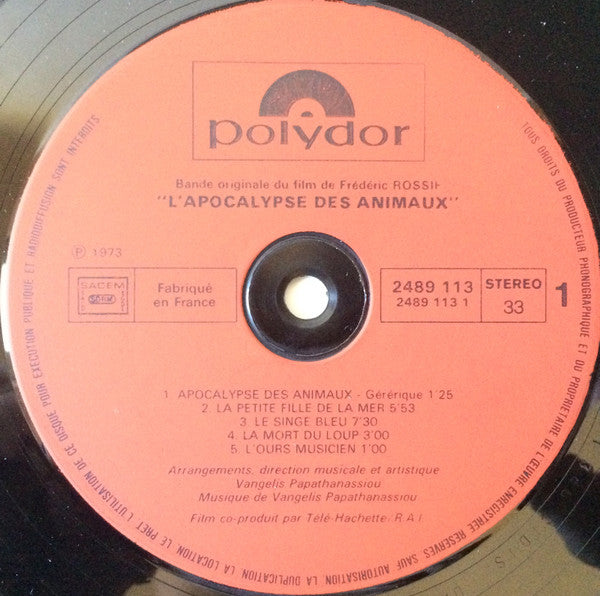 Evangelos Papathanassiou : L'Apocalypse Des Animaux (LP, Album, RE)