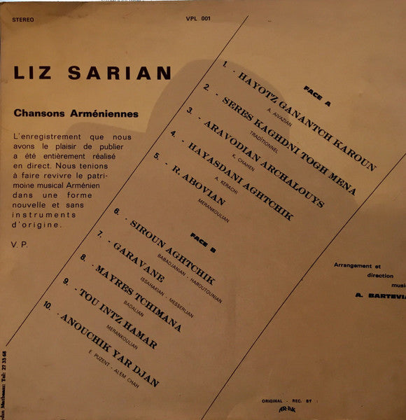 Liz Sarian : Chansons Arméniennes (LP, Album, Gat)