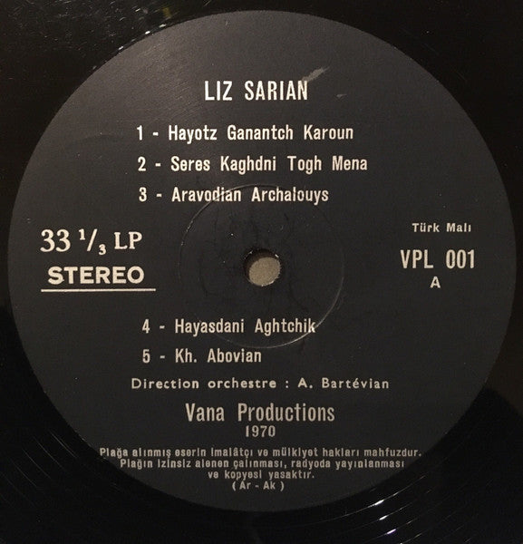 Liz Sarian : Chansons Arméniennes (LP, Album, Gat)