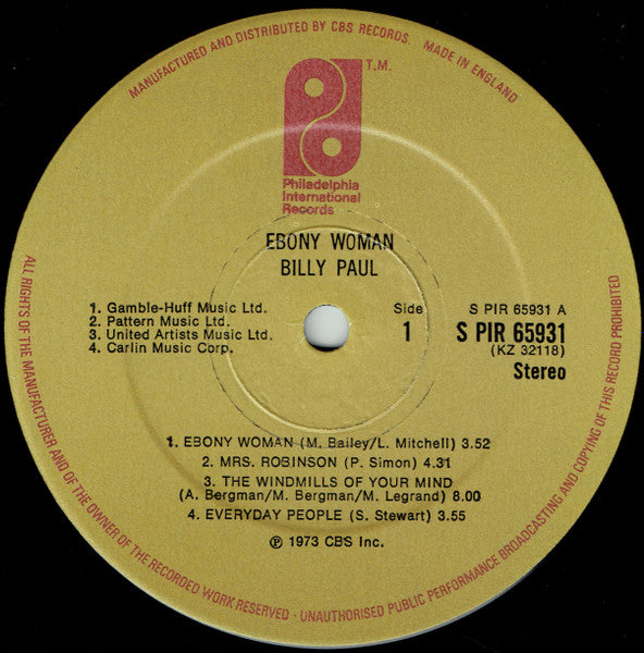 Billy Paul : Ebony Woman (LP, Album)