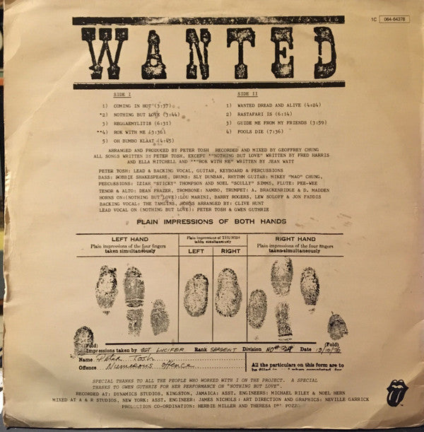 Peter Tosh : Wanted Dread & Alive (LP, Album)