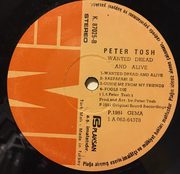 Peter Tosh : Wanted Dread & Alive (LP, Album)