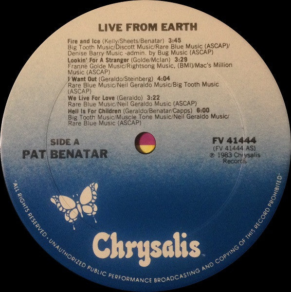 Pat Benatar : Live From Earth (LP, Album, PRC)