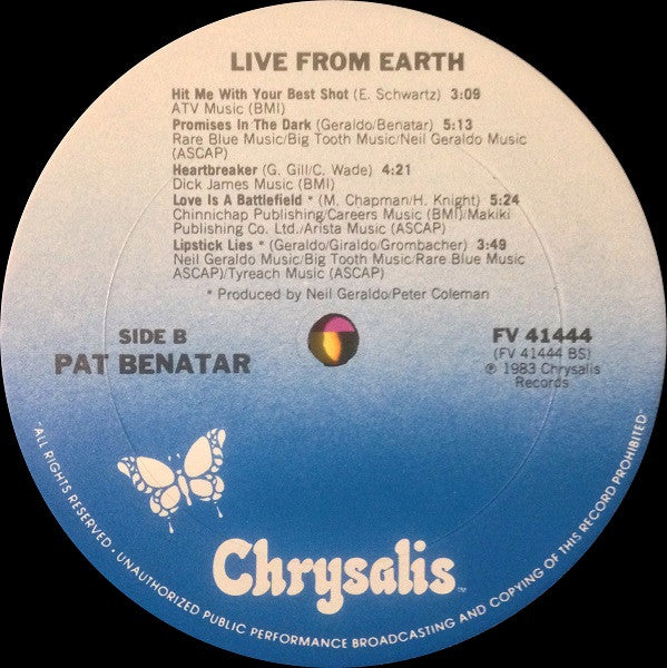 Pat Benatar : Live From Earth (LP, Album, PRC)