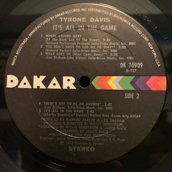 Tyrone Davis : It's All In The Game (LP, Album)