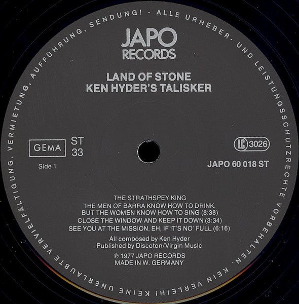 Ken Hyder's Talisker : Land Of Stone (LP, Album)