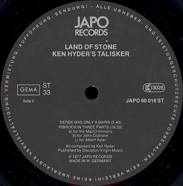 Ken Hyder's Talisker : Land Of Stone (LP, Album)