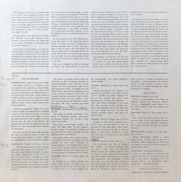 Vladimir Horowitz : Horowitz At Carnegie Hall (2xLP, Box)