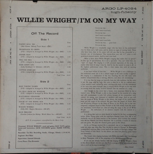 Willie Wright (2) : I'm On My Way (LP, Album)
