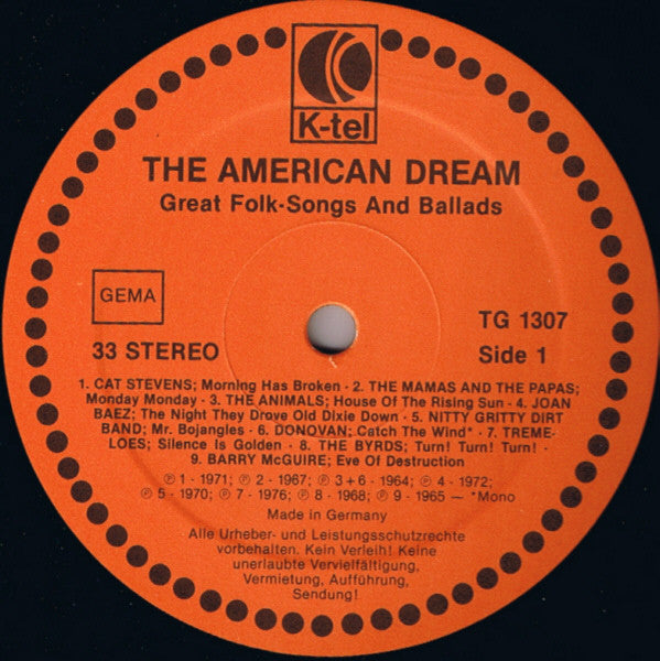 Various : The American Dream (Great Folk-Songs And Ballads) (LP, Comp, Mono)