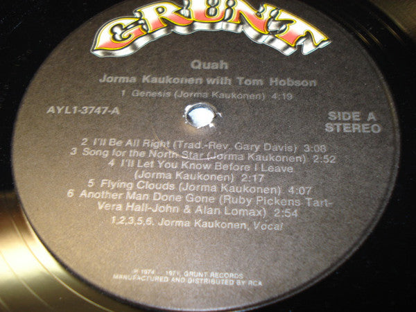 Jorma Kaukonen With Tom Hobson : Quah (LP, Album, RE, Ind)
