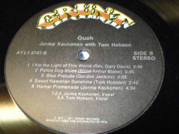 Jorma Kaukonen With Tom Hobson : Quah (LP, Album, RE, Ind)