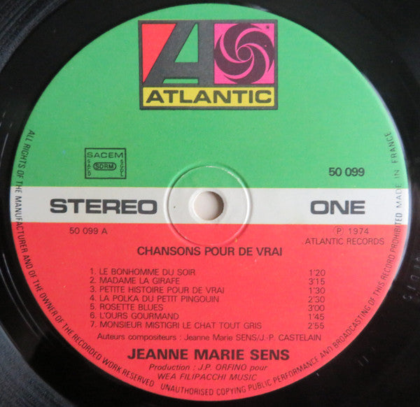 Jeanne-Marie Sens : Chansons Pour De Vrai (LP, Album)