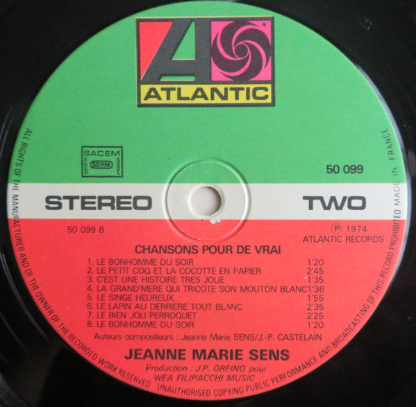Jeanne-Marie Sens : Chansons Pour De Vrai (LP, Album)