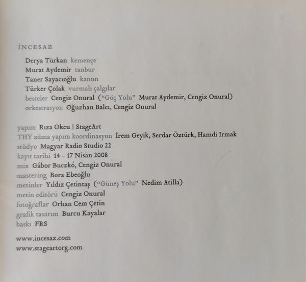 İncesaz & Magyar Rádió És Televízió Szimfónikus Zenekara : Yollar (CD, Album, Promo, Dig)