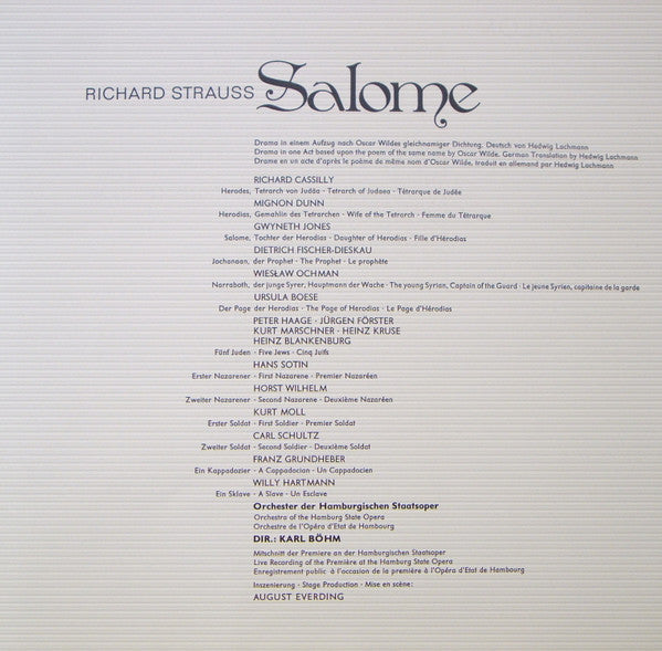 Richard Strauss - Gwyneth Jones, Dietrich Fischer-Dieskau, Mignon Dunn, Richard Cassilly, Wiesław Ochman, Orchester Der Staatsoper Hamburg, Karl Böhm : Salome (2xLP + Box)