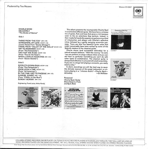 Charlie Byrd : Delicately (LP, Album, RE)