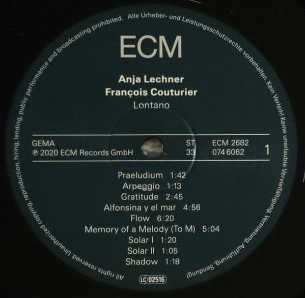 Anja Lechner, François Couturier : Lontano (LP, Album, 180)