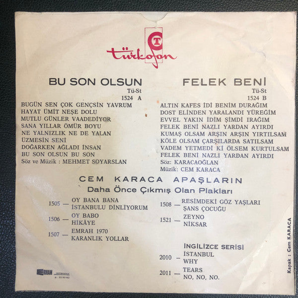 Cem Karaca - Apaşlar : Zeyno (7")