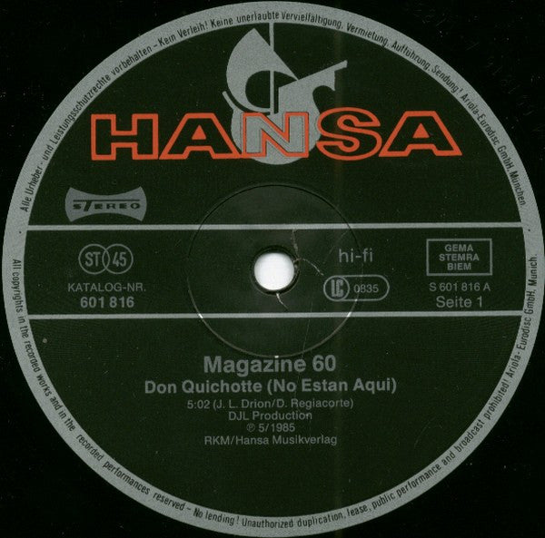 Magazine 60 : Don Quichotte (D.J. / U.S. Special Remix) (12", Maxi)