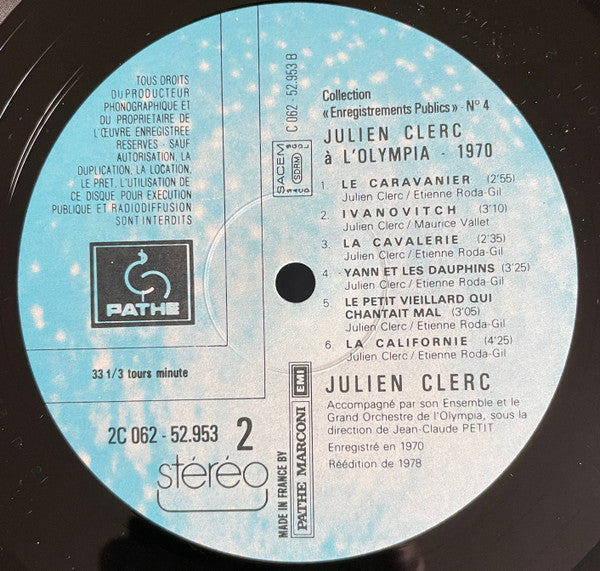 Julien Clerc : Olympia · 1970 (LP, Album, RE)