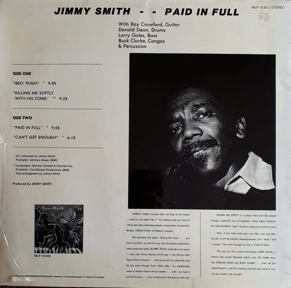Jimmy Smith : Paid In Full (LP, Album)