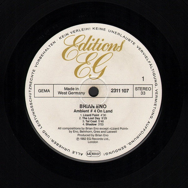 Brian Eno : Ambient 4 (On Land) (LP, Album)